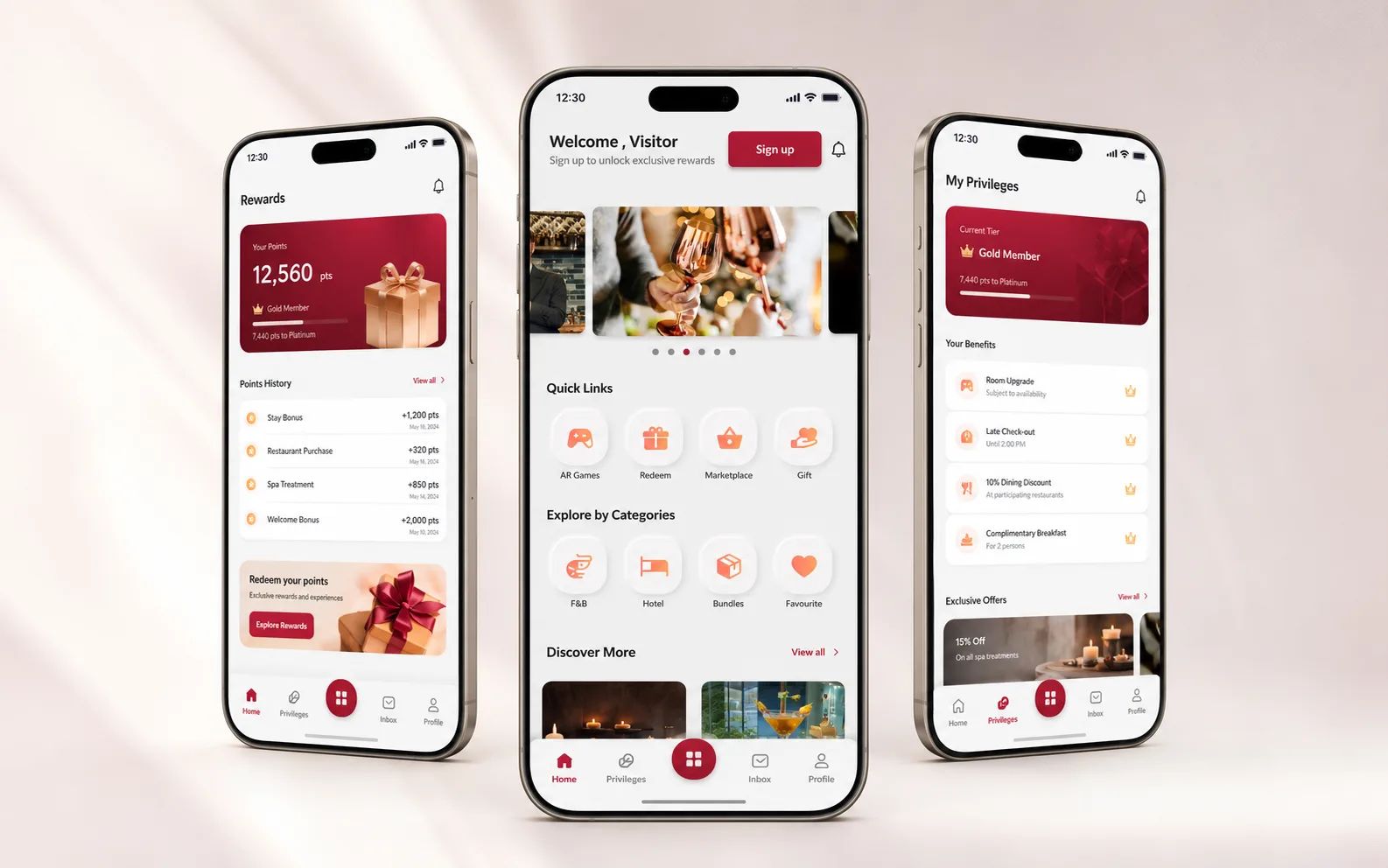 AWC Infinite Lifestyle app home screen with rewards quick links and lifestyle categories