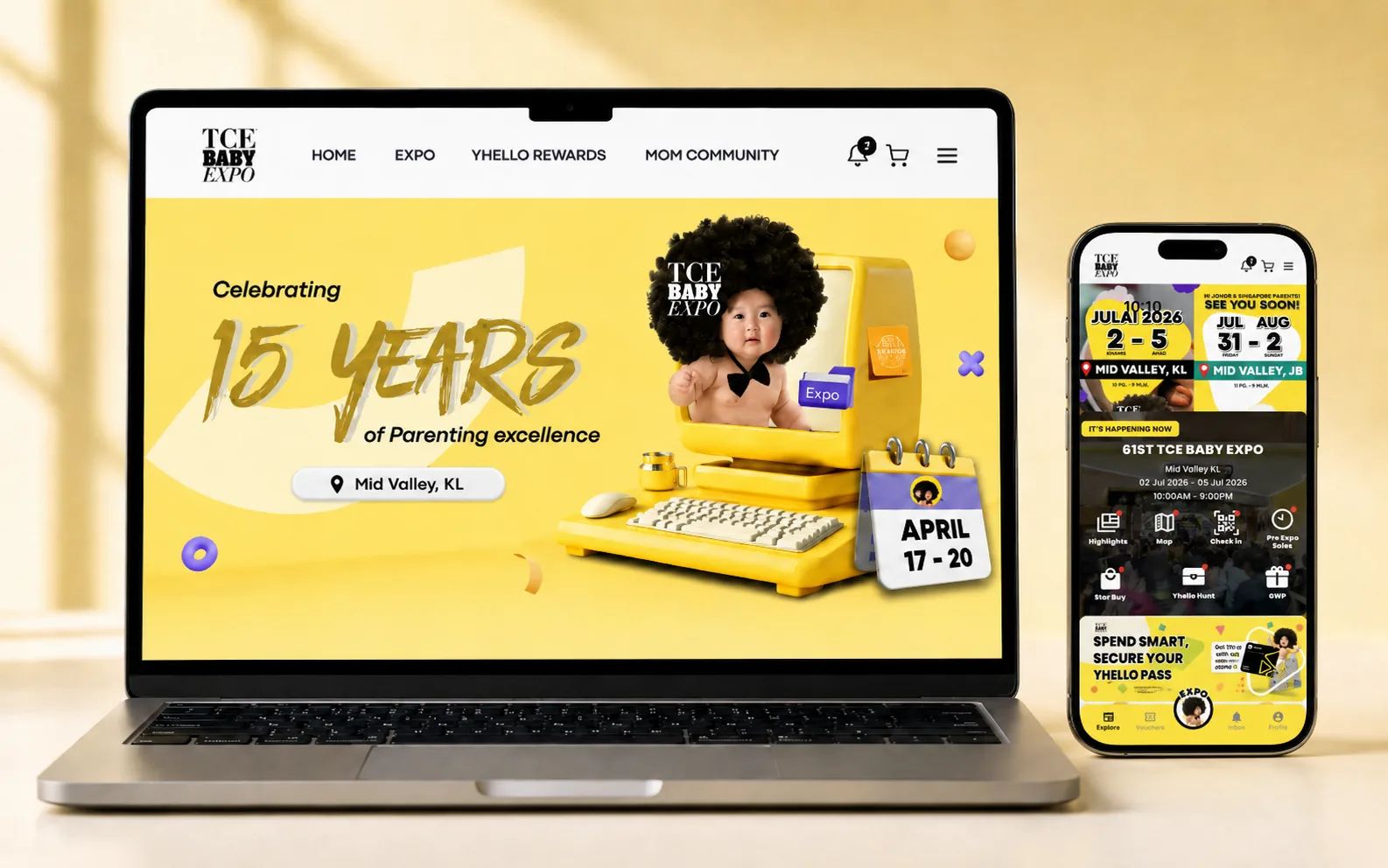 TCE Baby Expo consumer website hero celebrating 15 years of the expo at Mid Valley, KL